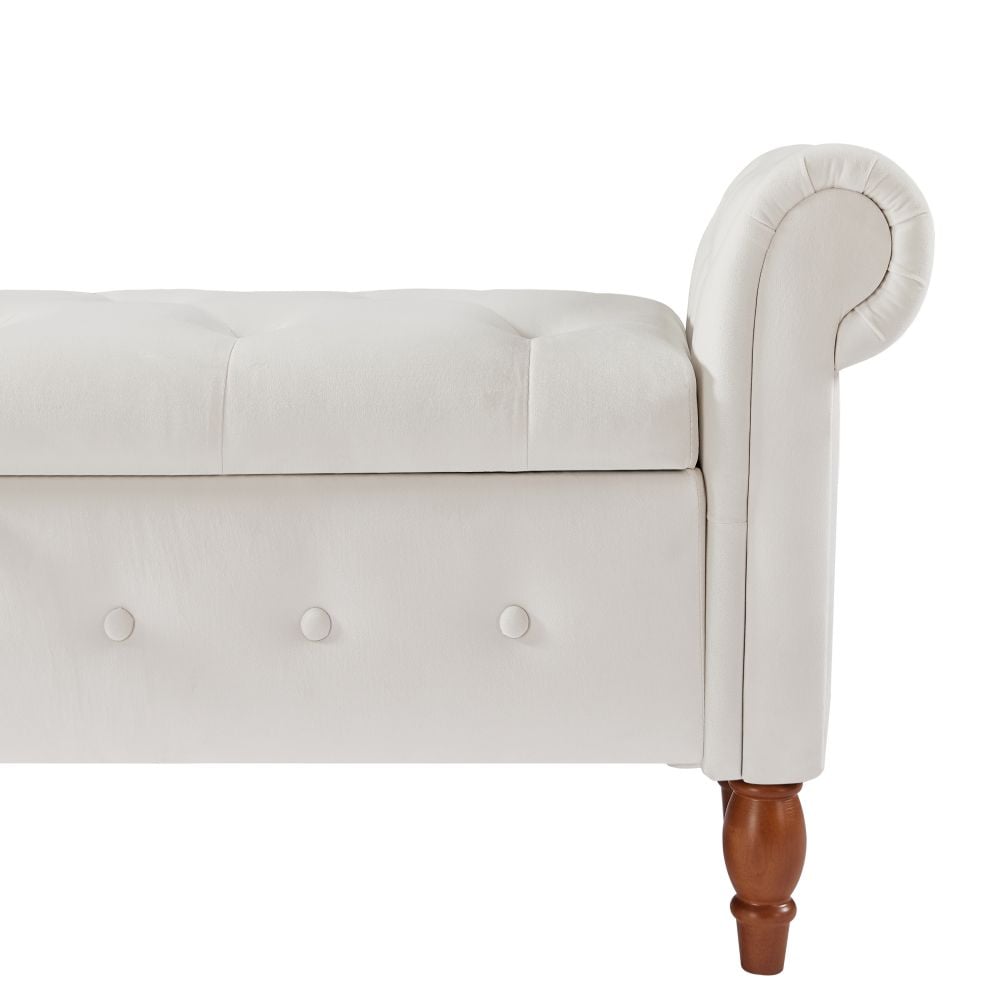 Velvet Storage Ottoman Bench – Multifunctional Beige Sofa Stool With Hidden Compartment, 500lbs Capacity, Rubberwood Legs_voghion.com